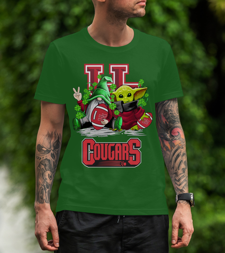 Houston Cougars St. Patrick's Day Football With Gnome And Green Character T-Shirt