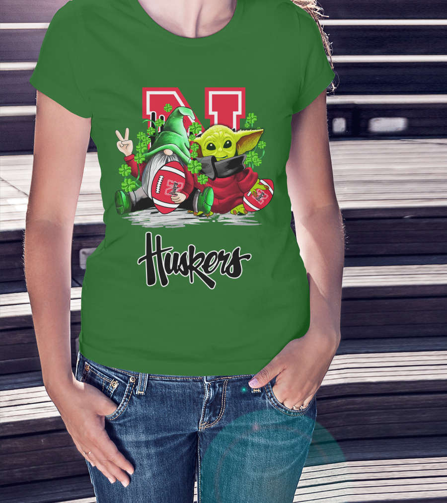 Huskers Nebraska Cornhuskers Football Saint Patrick's Day Green Character Football Image T-Shirt