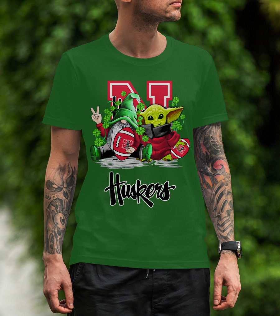 Huskers Nebraska Cornhuskers Football Saint Patrick's Day Green Character Football Image T-Shirt