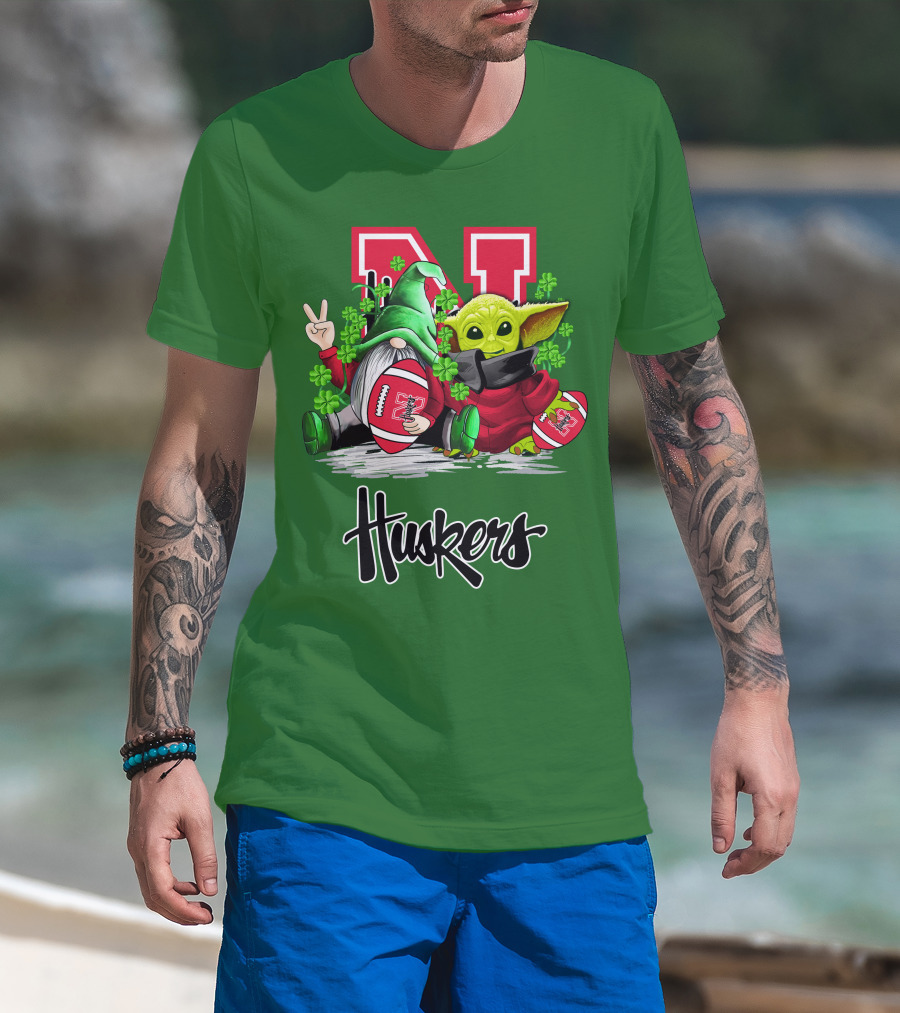 Huskers Nebraska Cornhuskers Football Saint Patrick's Day Green Character Football Image T-Shirt