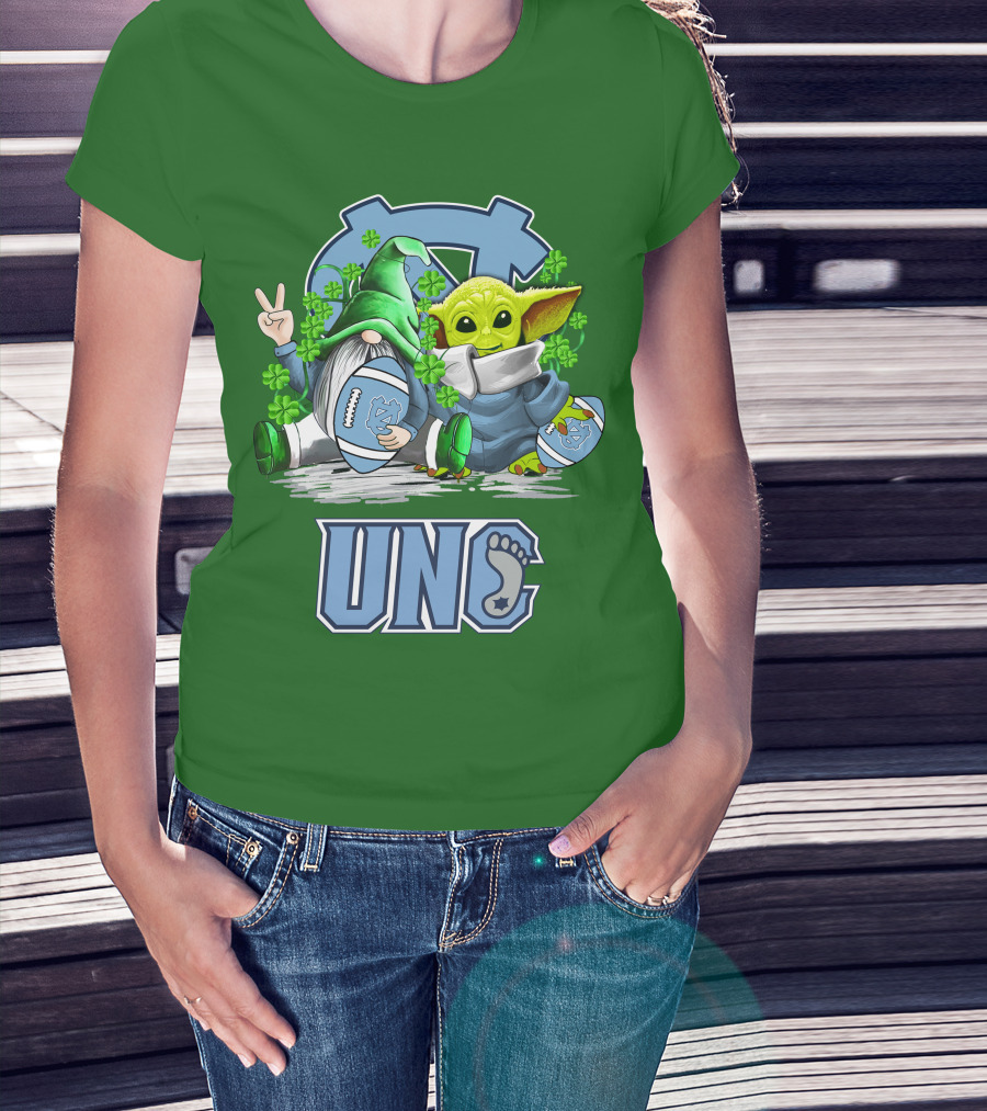 UNC Tar Heels St. Patrick's Day Football Yoda Gnome Clover T-Shirt