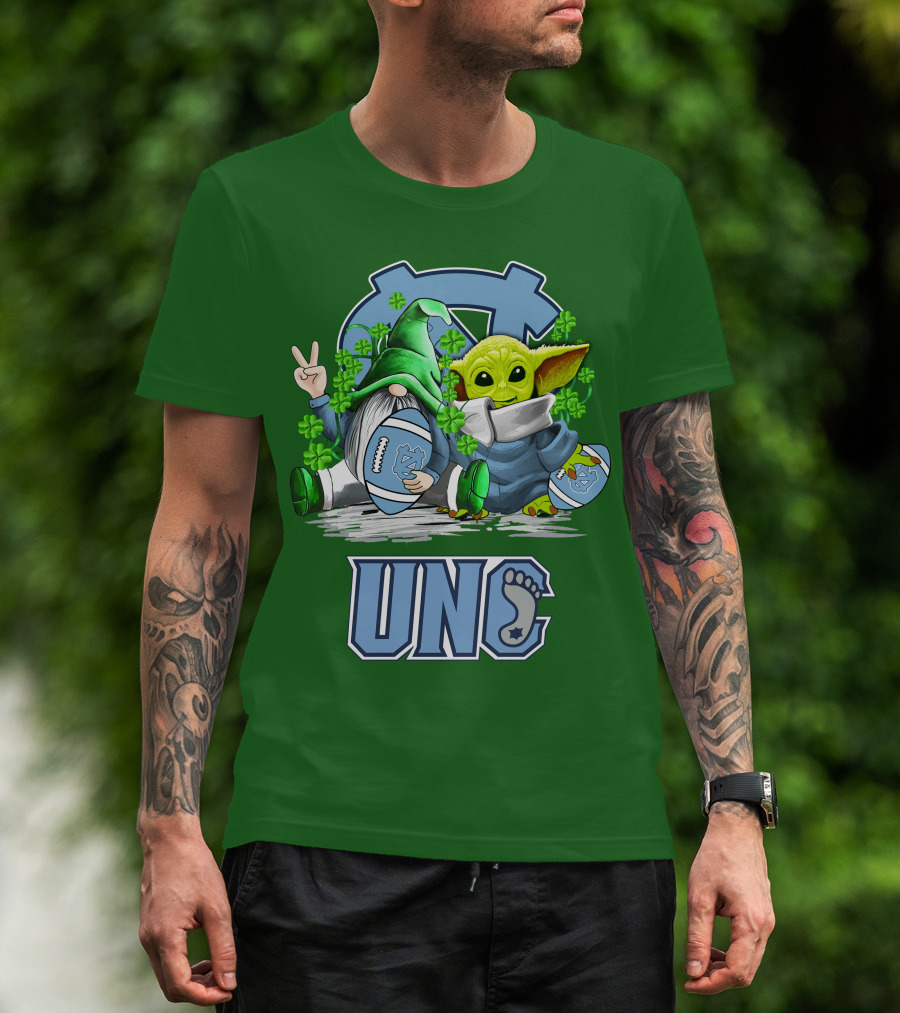 UNC Tar Heels St. Patrick's Day Football Yoda Gnome Clover T-Shirt