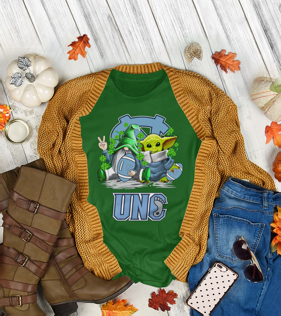 UNC Tar Heels St. Patrick's Day Football Yoda Gnome Clover T-Shirt