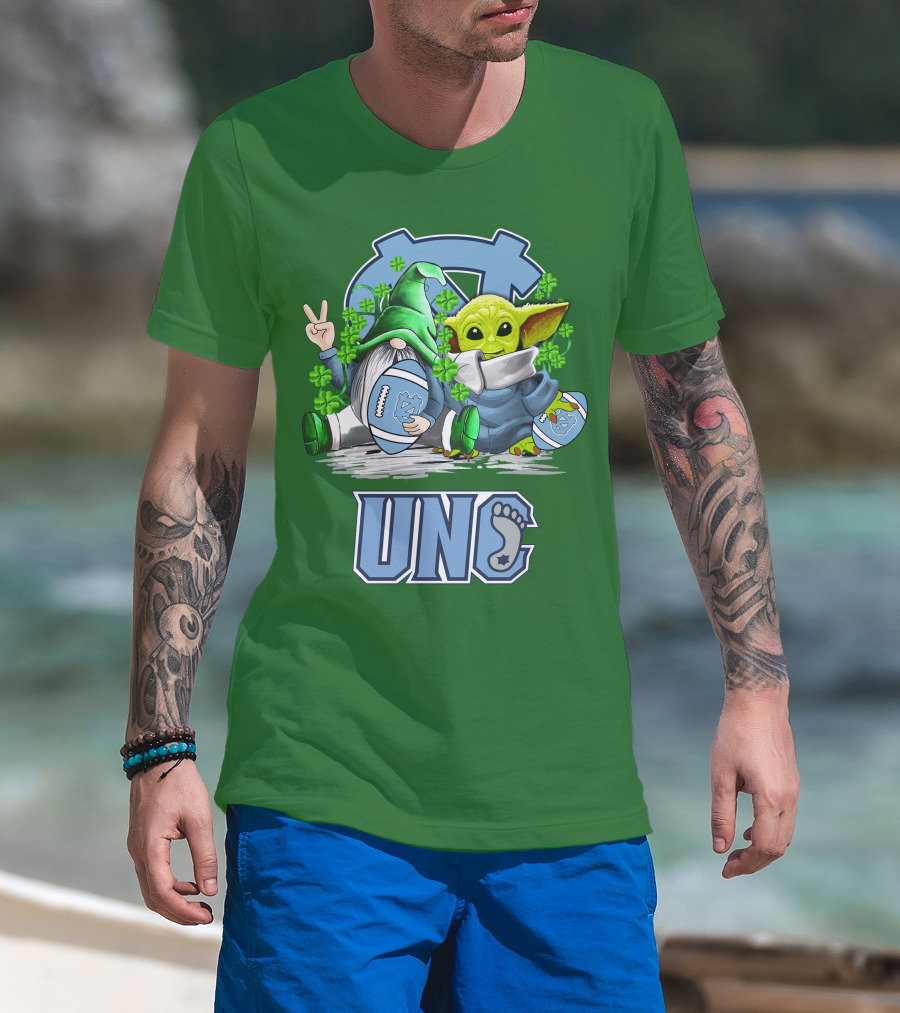 UNC Tar Heels St. Patrick's Day Football Yoda Gnome Clover T-Shirt