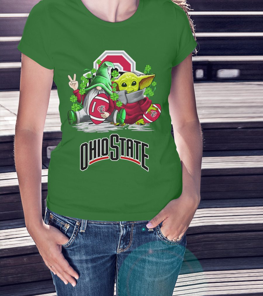 Ohio State Buckeyes Football St. Patrick’s Day Gnome And Yoda With Shamrocks T-Shirt