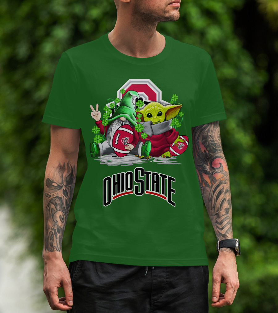 Ohio State Buckeyes Football St. Patrick’s Day Gnome And Yoda With Shamrocks T-Shirt