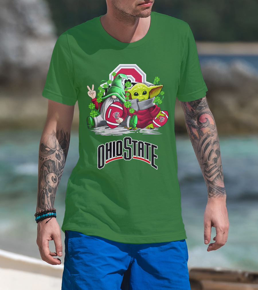Ohio State Buckeyes Football St. Patrick’s Day Gnome And Yoda With Shamrocks T-Shirt