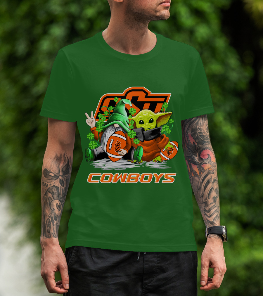 Oklahoma State Cowboys Football St. Patrick’s Day Yoda And Gnome T-Shirt