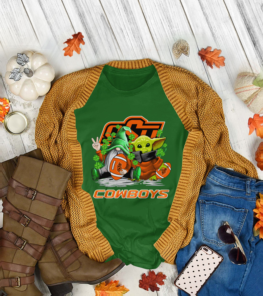 Oklahoma State Cowboys Football St. Patrick’s Day Yoda and Gnome T-Shirt
