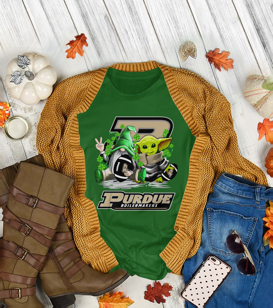 Purdue Boilermakers St. Patrick's Day Football with Gnome and Baby Alien T-Shirt