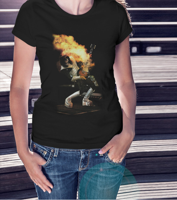 AF Live2 Spaceman Rock Guitar Flames T-Shirt