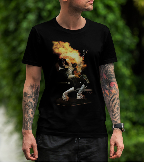 AF Live2 Spaceman Rock Guitar Flames T-Shirt