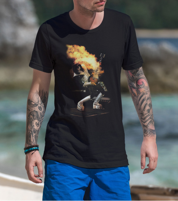 AF Live2 Spaceman Rock Guitar Flames T-Shirt