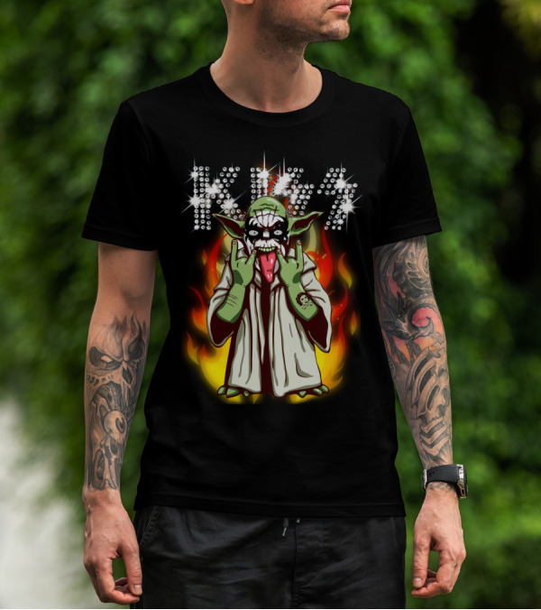Yod1 Star Wars KISS Mashup With Flames T-Shirt