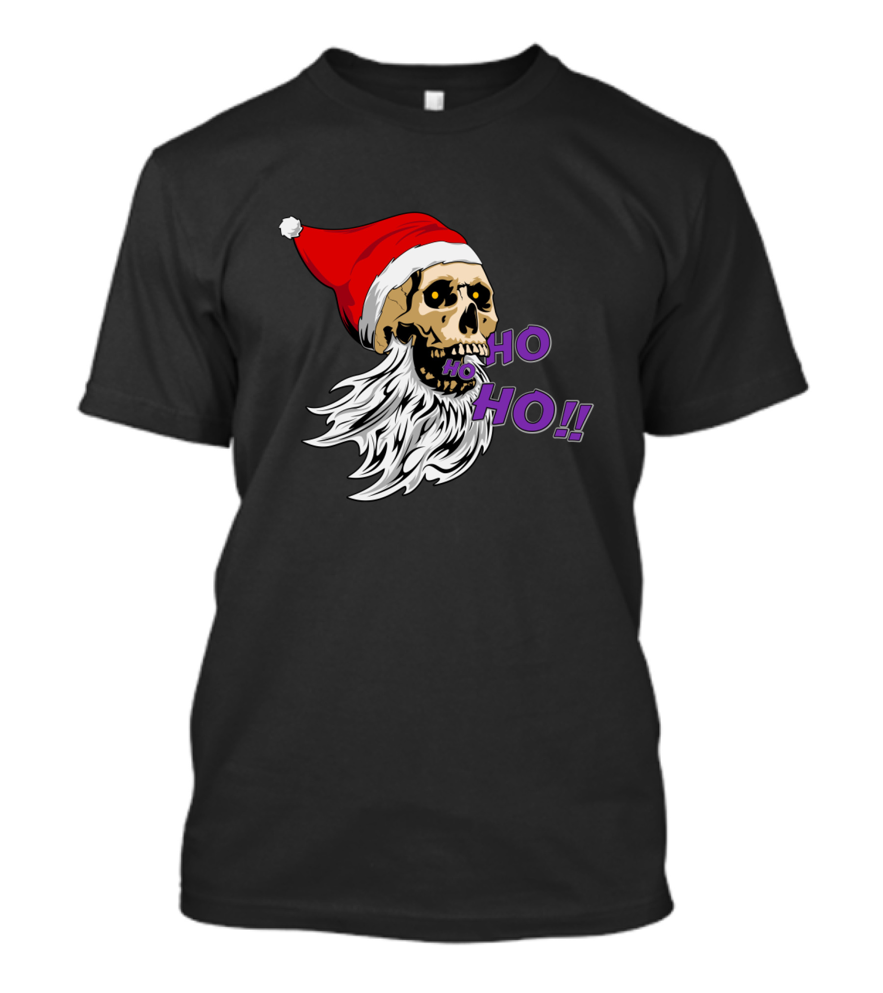 Bad Santa Skull With Santa Hat And Ho Ho Ho Text T-Shirt