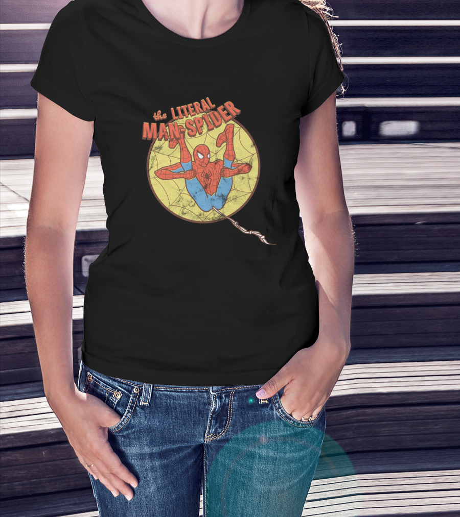 The Literal Man Spider Web-Slinging Comic Style Web Background T-Shirt