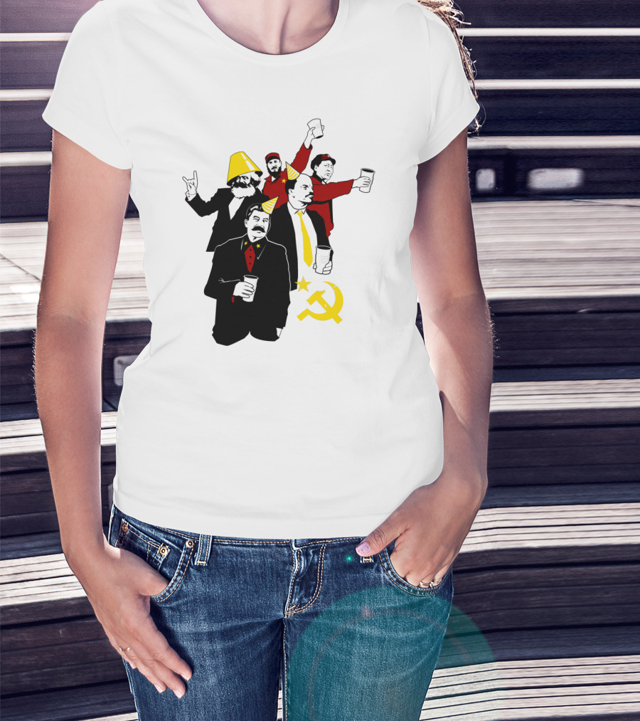 Iconic Communist Figures Celebrate Partying With Lenin, Stalin, And Marx Hammer And Sickle T-Shirt