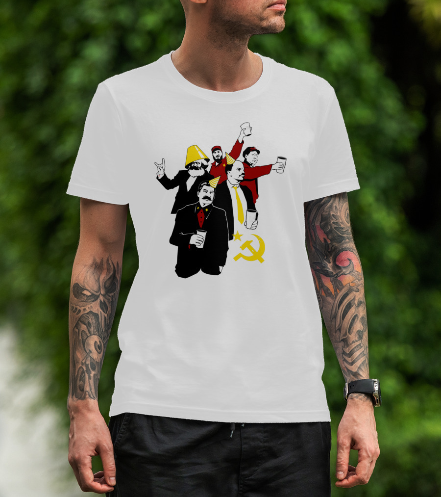 Iconic Communist Figures Celebrate Partying With Lenin, Stalin, And Marx Hammer And Sickle T-Shirt