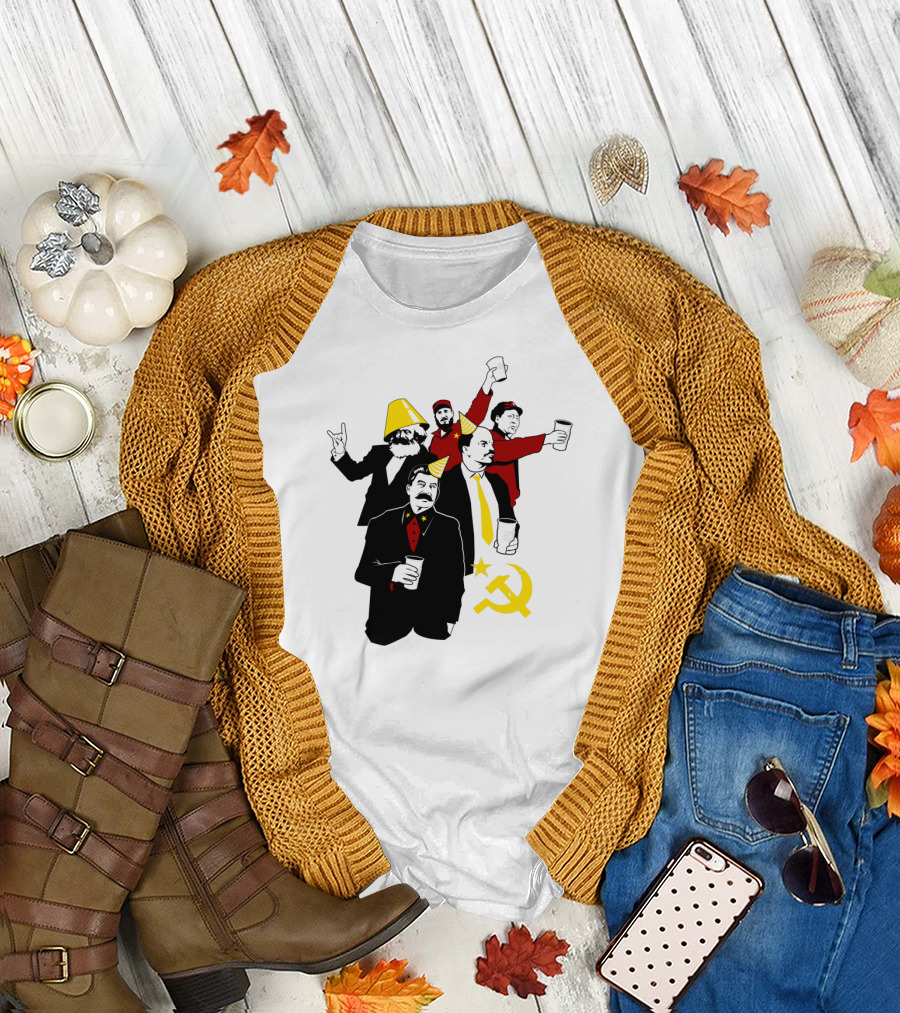 Iconic Communist Figures Celebrate Partying With Lenin, Stalin, And Marx Hammer And Sickle T-Shirt
