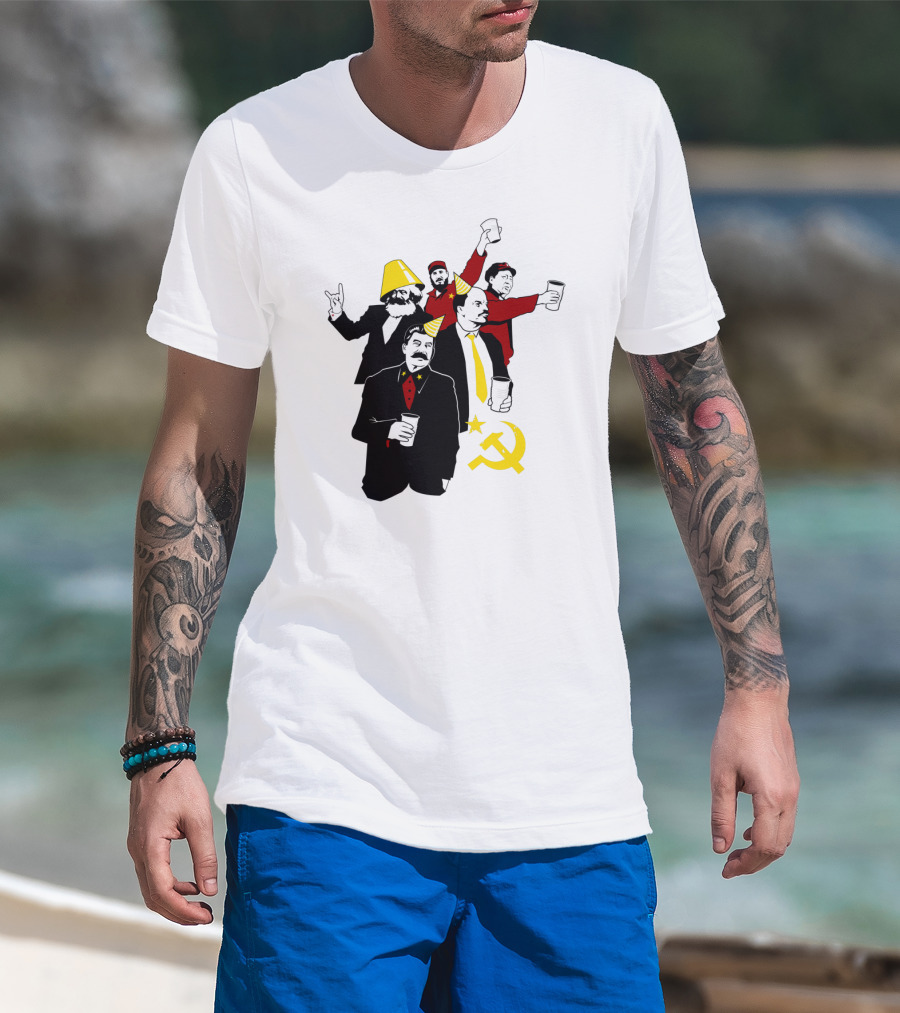 Iconic Communist Figures Celebrate Partying With Lenin, Stalin, And Marx Hammer And Sickle T-Shirt