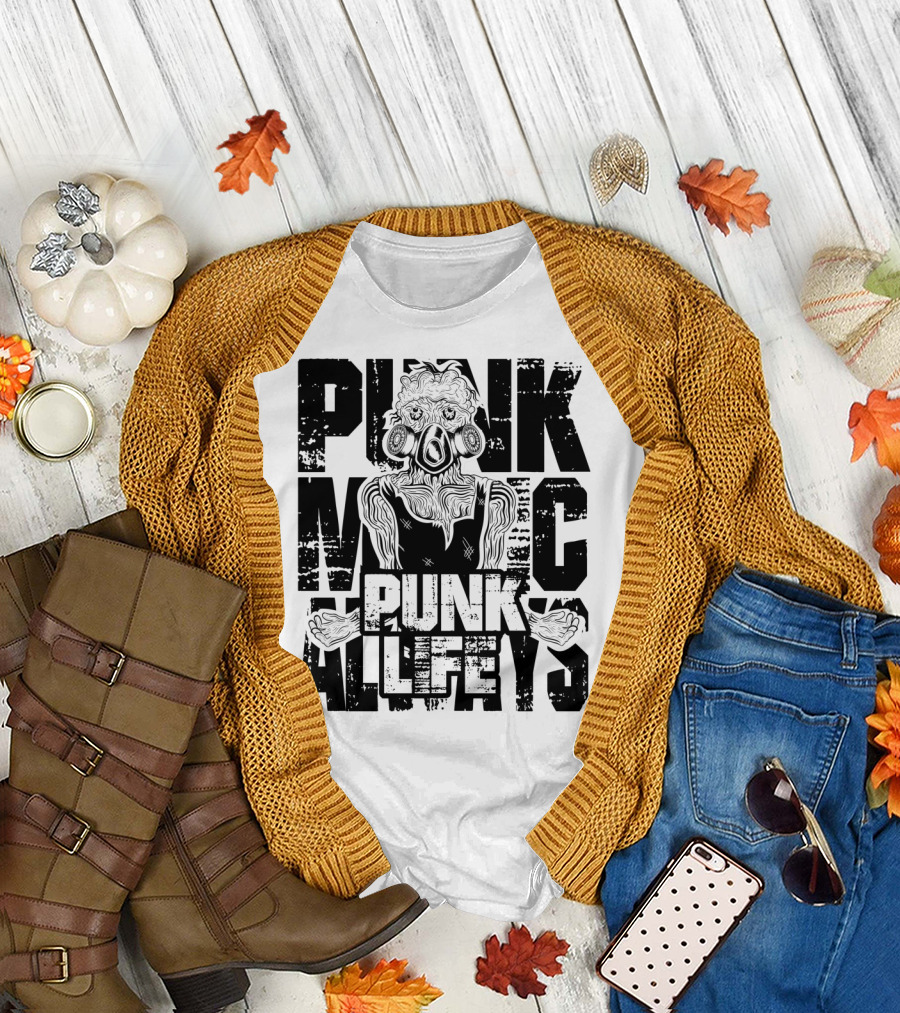 Punk Life Gas Mask Character with Punk Music Always Background T-Shirt