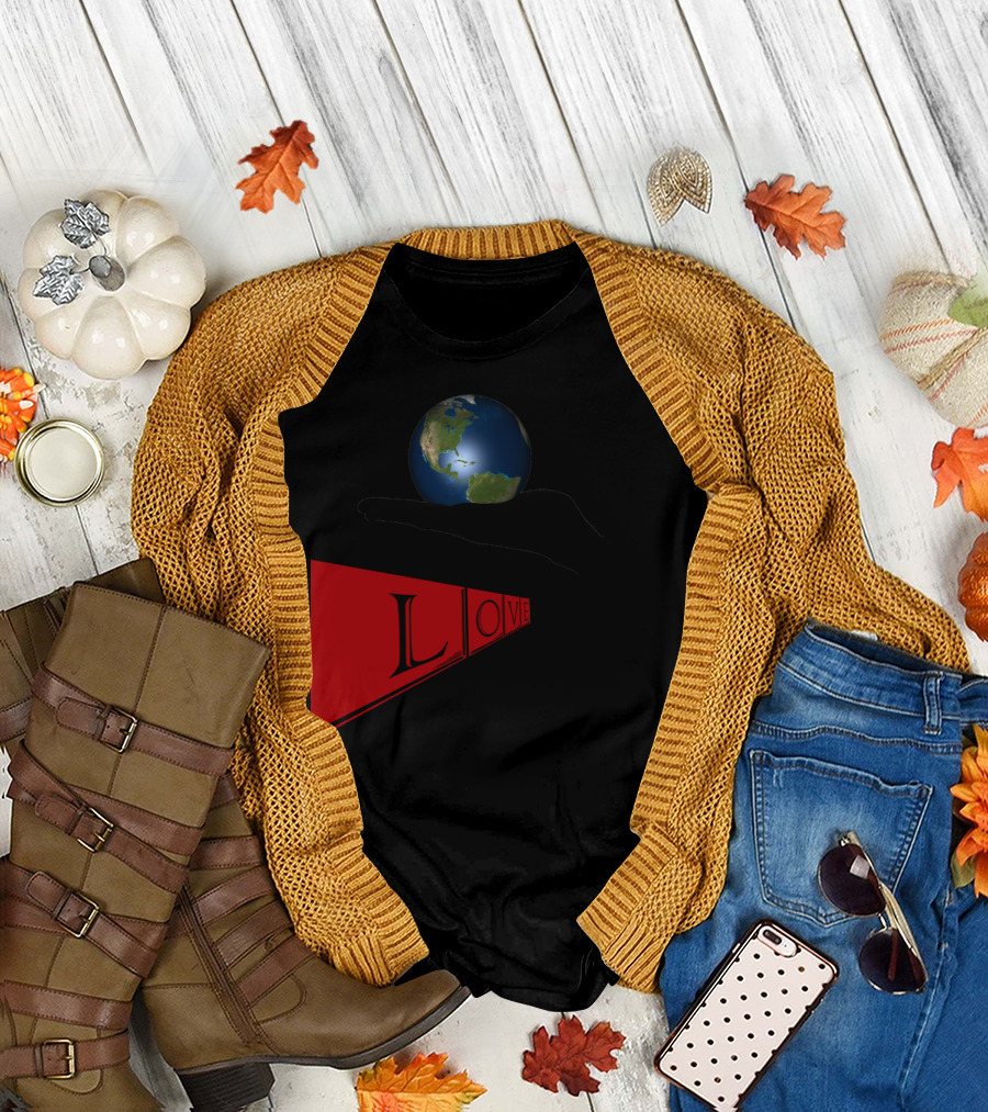 The World In Our Hands Love Earth Balloon Silhouette Shadow T-Shirt