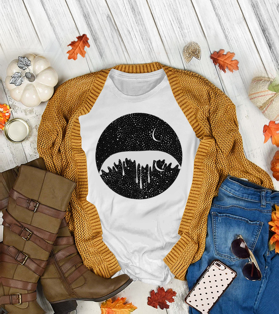 Galactic Night Sky Dripping Moons Melting Worlds T-Shirt
