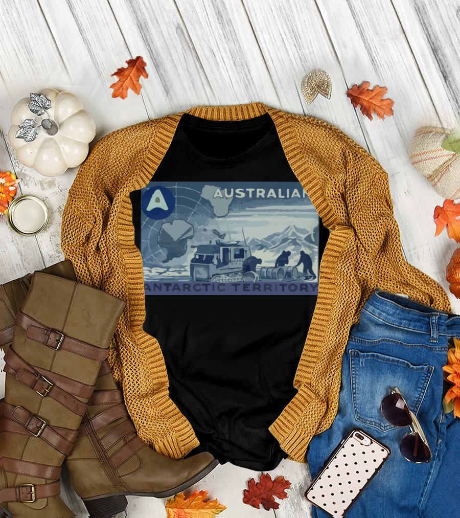 Australian Antarctic Territory Exploration Scene with Sled and Tractor T-Shirt