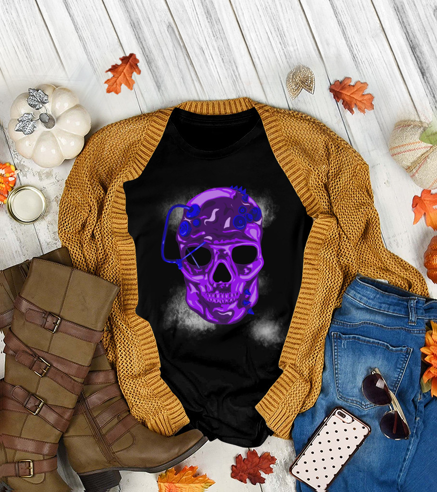 Steampunk Skull with Violet Electro Tech Elements T-Shirt