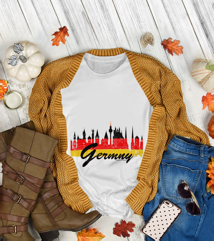 Germany City Skyline Silhouette with National Flag Colors T-Shirt
