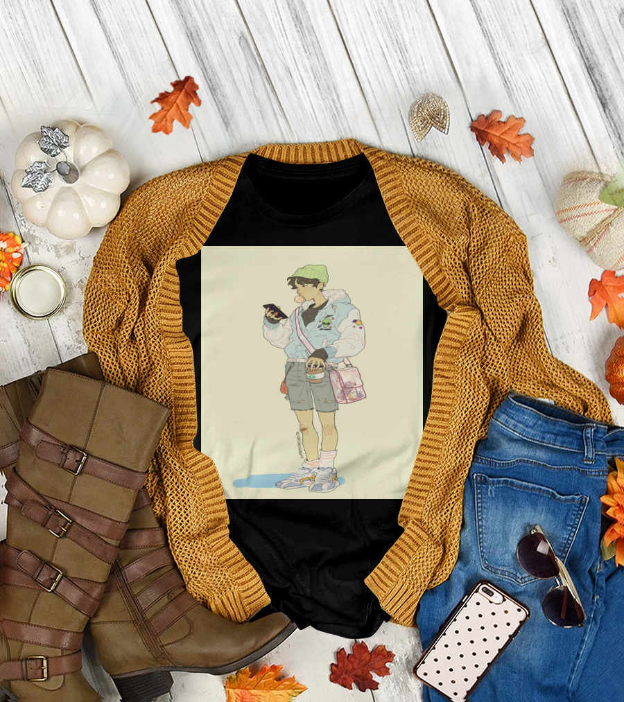 Hobi Bobi Vintage Style Outfit with Beanie and Smartphone T-Shirt