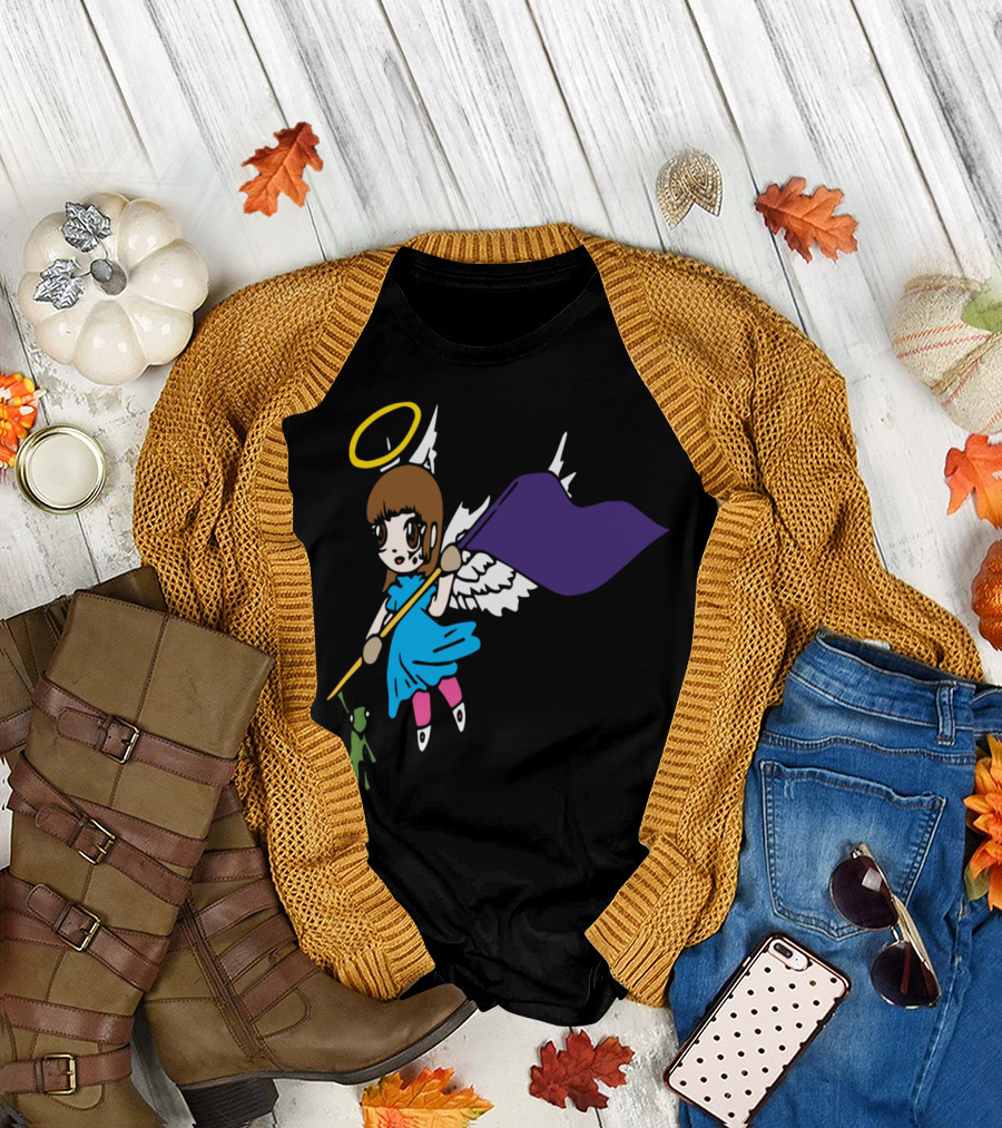 Color Guard Flag Angel with Purple Banner and Halo Wings T-Shirt