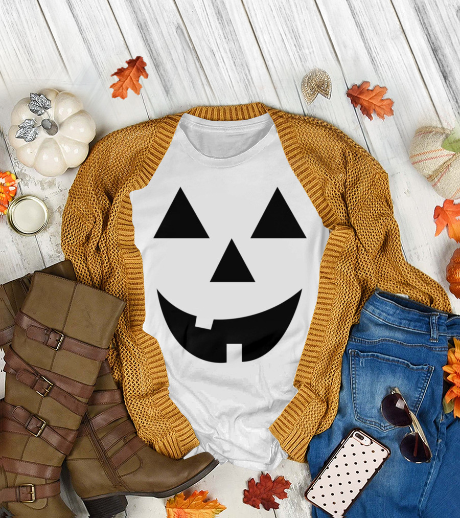 Black Jack-O'-Lantern Pumpkin Face Halloween T-Shirt