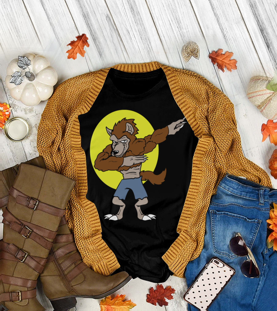 Dabbing Werewolf Halloween Monster on Full Moon T-Shirt
