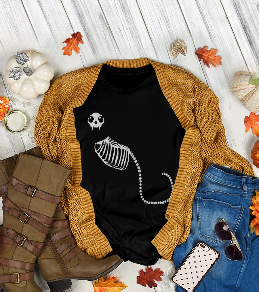 Gothic Cat Skeleton Anatomy with Dark Eerie Aesthetic T-Shirt