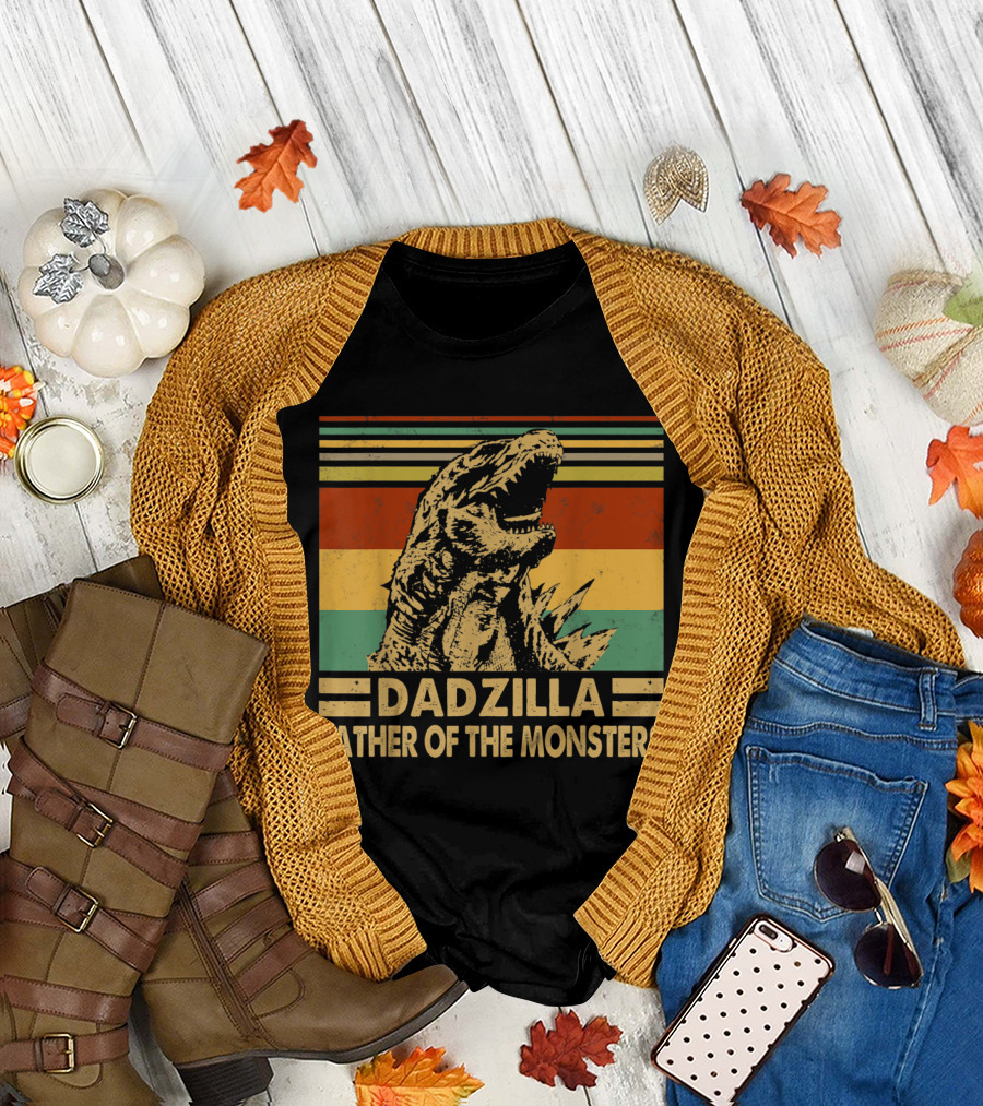 Dadzilla Father Of The Monsters Retro Stripes T-Shirt