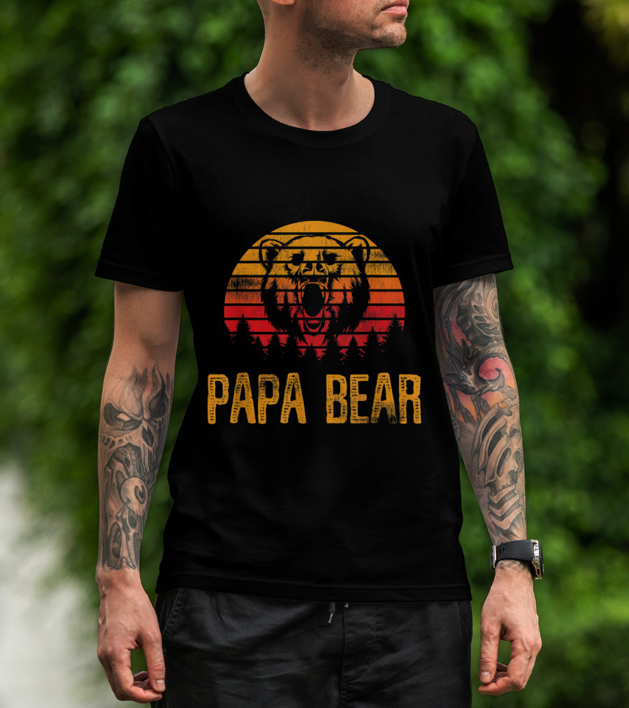 Papa Bear Roaring Sunset Forest T-Shirt