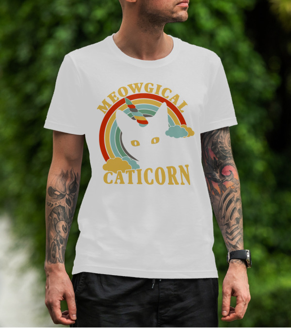 Meowgical Caticorn Rainbow Unicorn Cat T-Shirt
