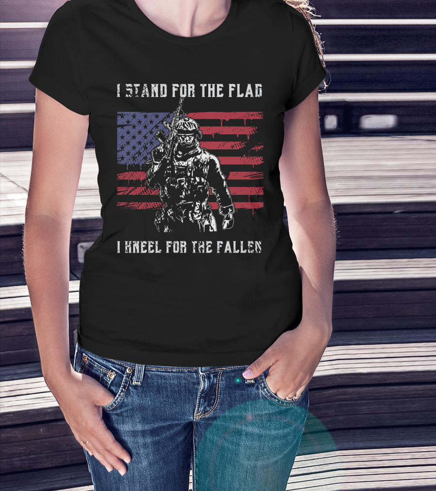 I Stand For The Flag Kneel For The Fallen American Flag Soldier Memorial Day T-Shirt