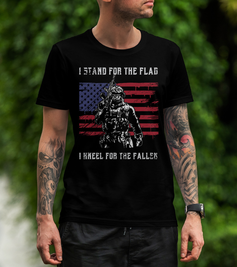 I Stand For The Flag Kneel For The Fallen American Flag Soldier Memorial Day T-Shirt