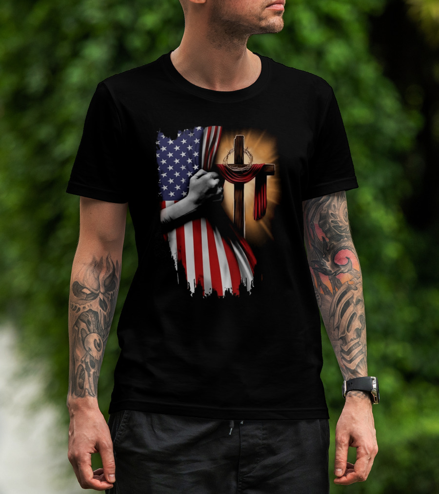American Flag Cross Faith And Unity T-Shirt