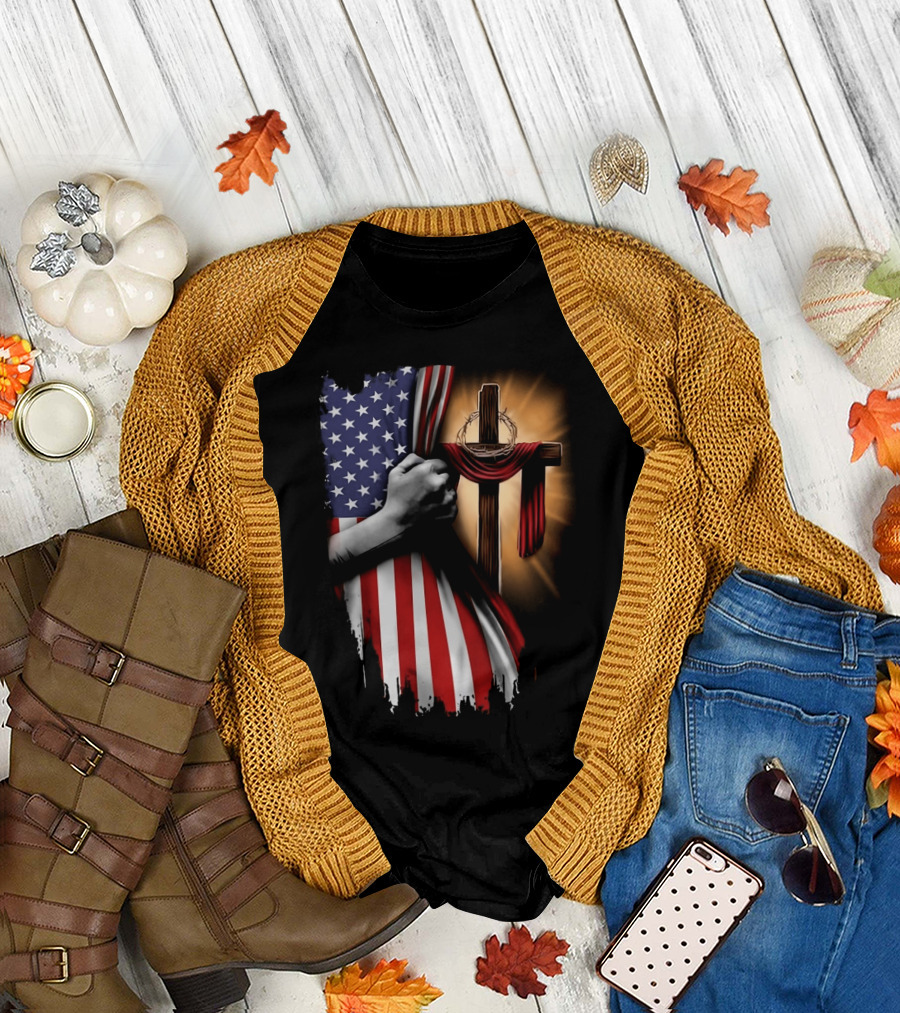 American Flag Cross Faith and Unity T-Shirt