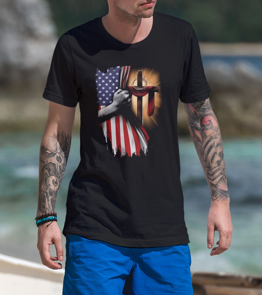 American Flag Cross Faith And Unity T-Shirt