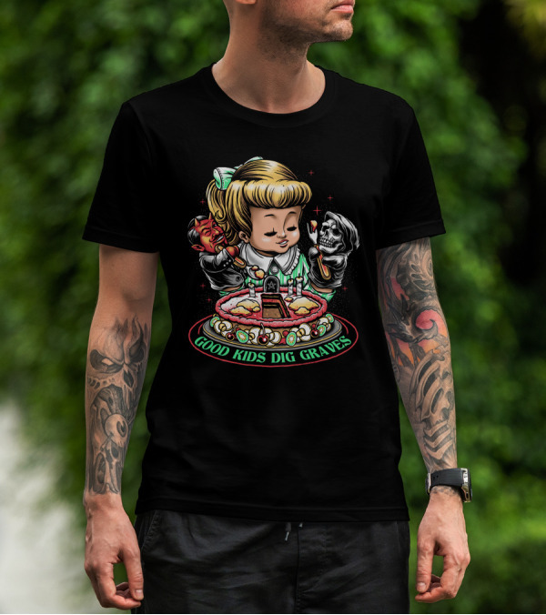 Good Kids Dig Graves Devil And Grim Reaper Cake Scene T-Shirt