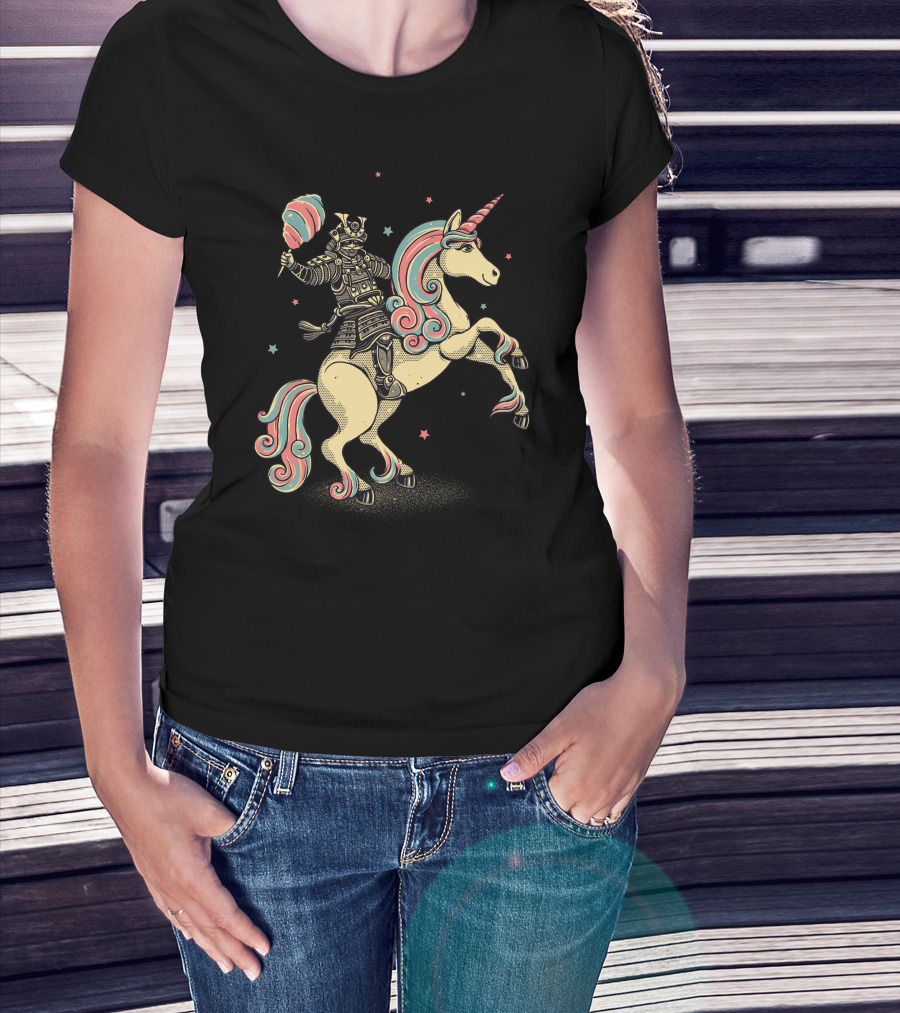 Cotton Candy Samurai Riding Unicorn T-Shirt