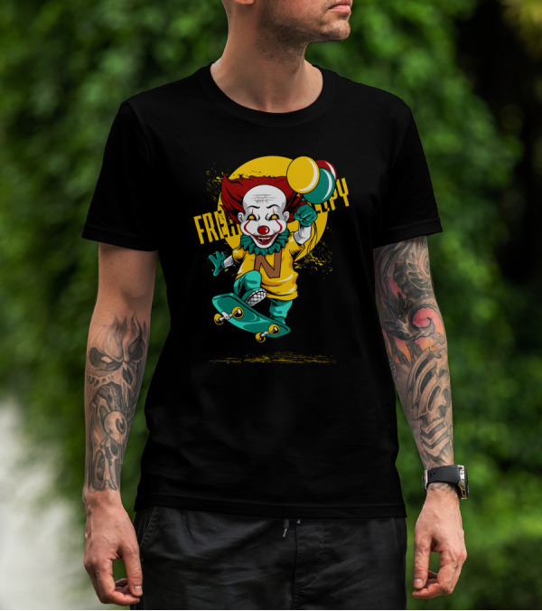 Freaky Clown Skateboarding With Mallet And Letter N T-Shirt