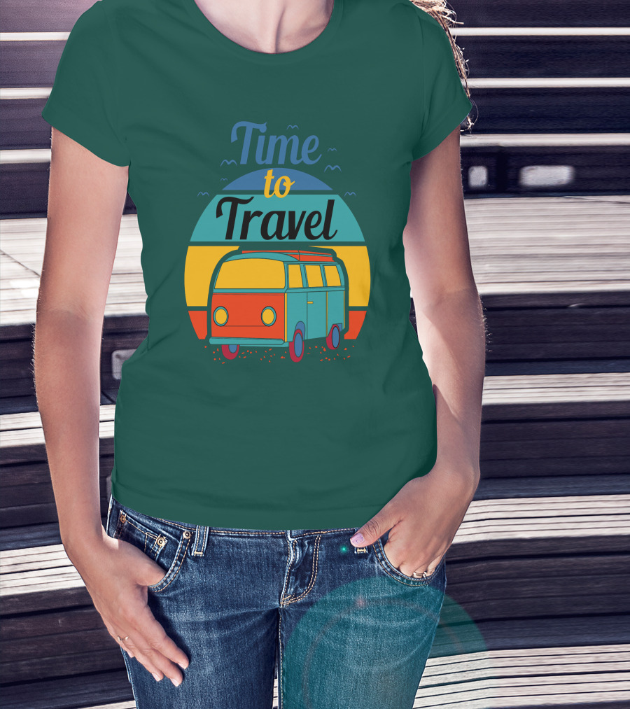Time To Travel Van Adventure Retro Sunset T-Shirt