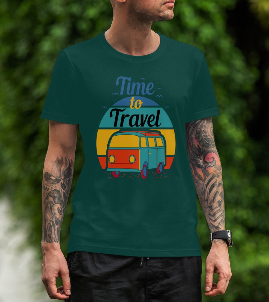 Time To Travel Van Adventure Retro Sunset T-Shirt