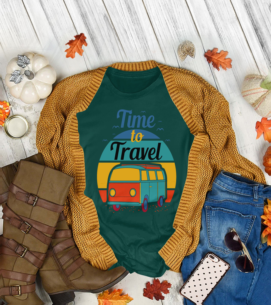 Time To Travel Van Adventure Retro Sunset T-Shirt