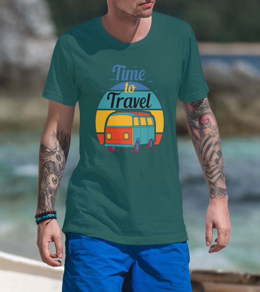 Time To Travel Van Adventure Retro Sunset T-Shirt